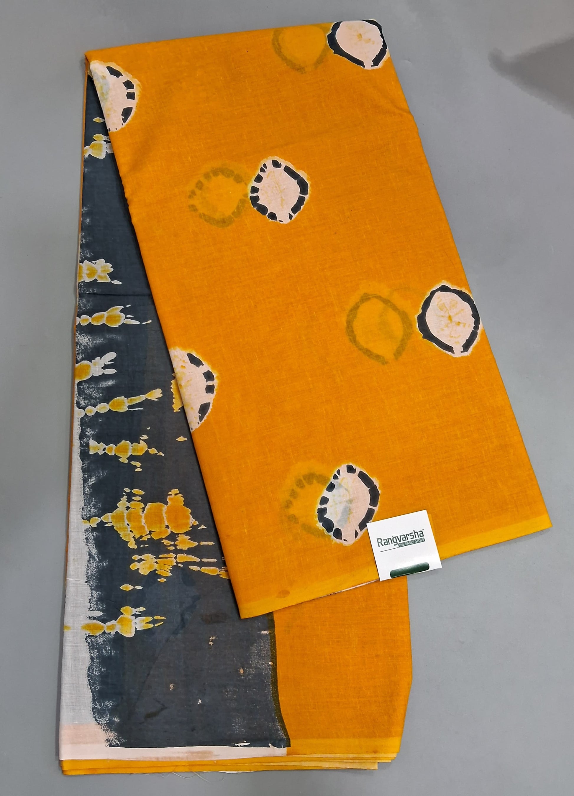 Mango yellow Mulmul Cotton Saree