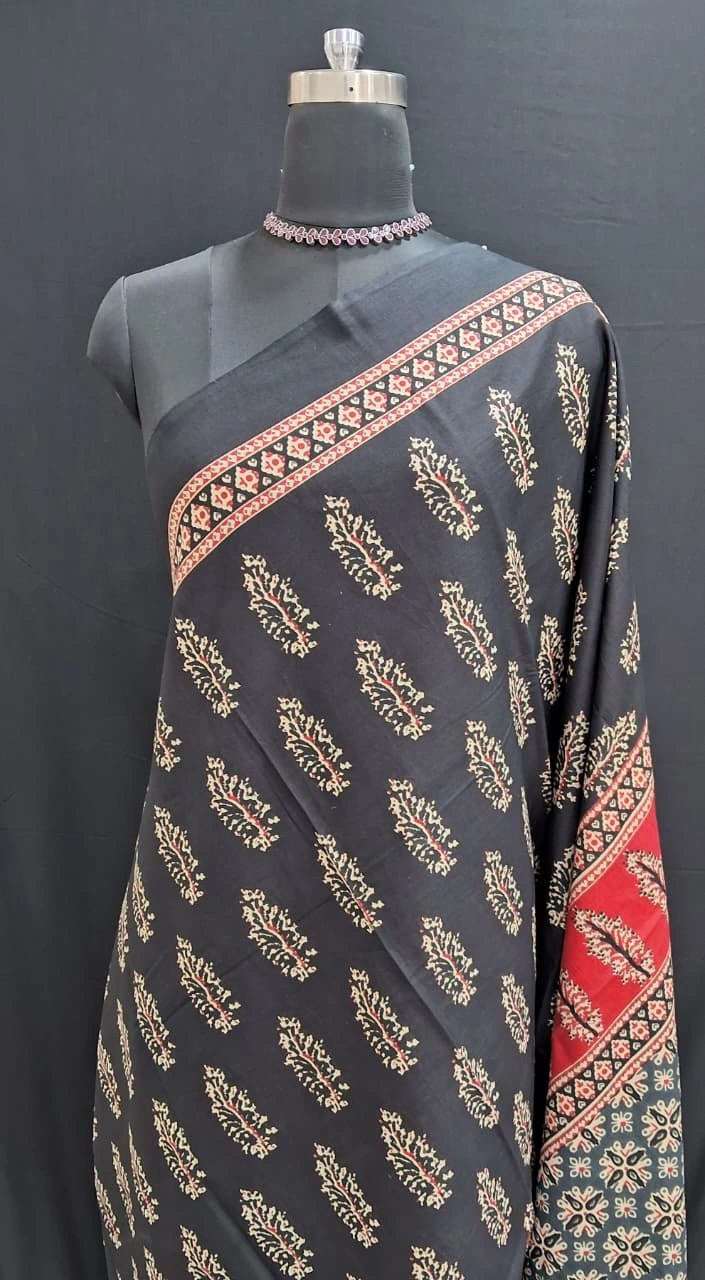 Black and Maroon Mulmul Cotton