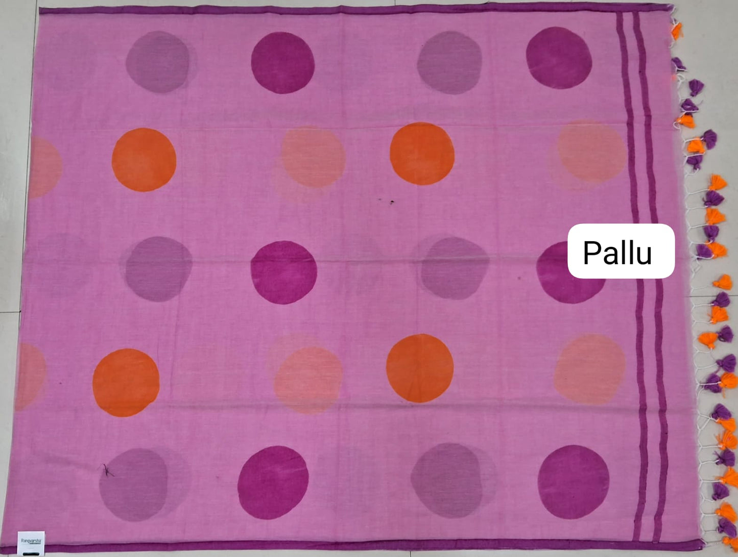 Light Pink Mulmul Cotton Saree pallu