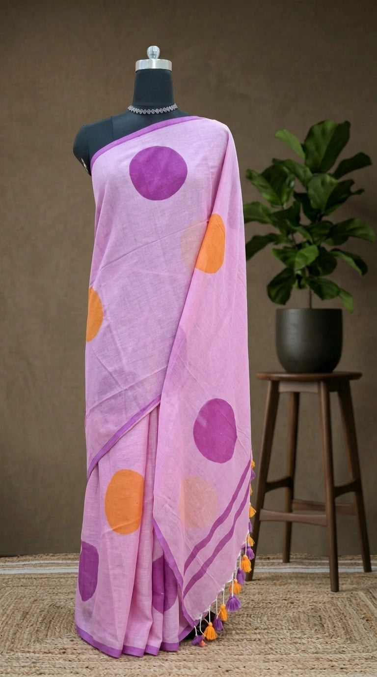 Pink Mulmul Cotton Saree 
