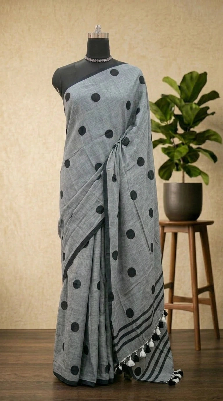 Elephant Grey Mulmul Cotton Saree