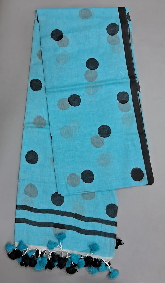 Sky Blue Mulmul Cotton Saree