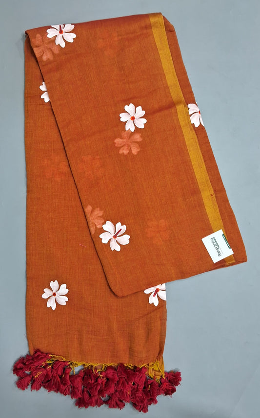 Dark Brown Mulmul Cotton Saree