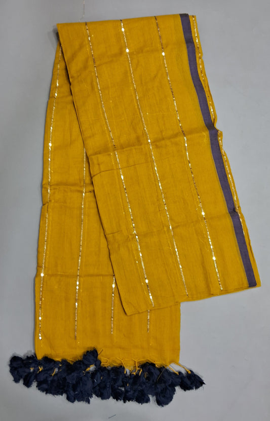 Mustard Yellow Mulmul Cotton Saree
