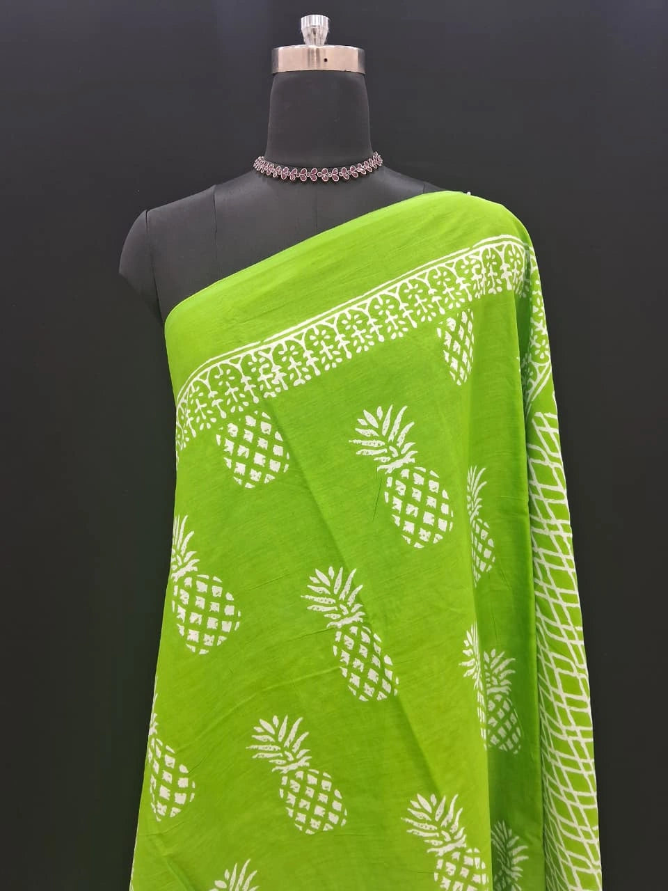 Fresh Lime Green Pineapple Print Mulmul Cotton