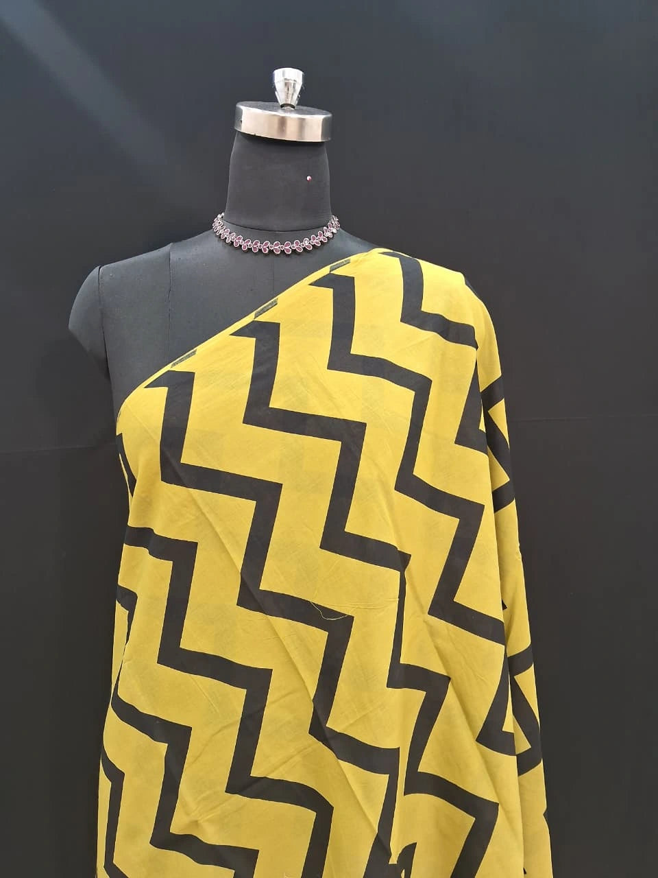 Mustard Black Zigzag Pattern Mulmul Cotton