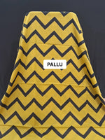 Mustard Black Zigzag Pattern Mulmul Cotton Saree pallu