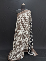 Brown and White Zigzag Mulmul Cotton saree