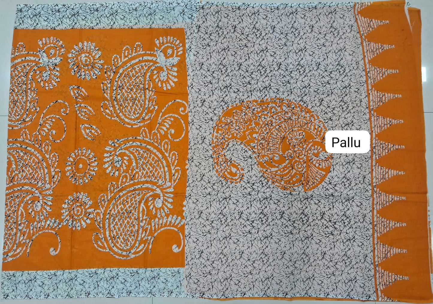 Mango yellow Mulmul Cotton Saree Pallu