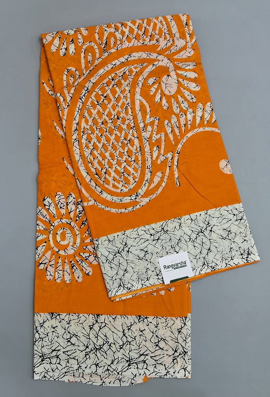 Mango yellow Mulmul Cotton Saree