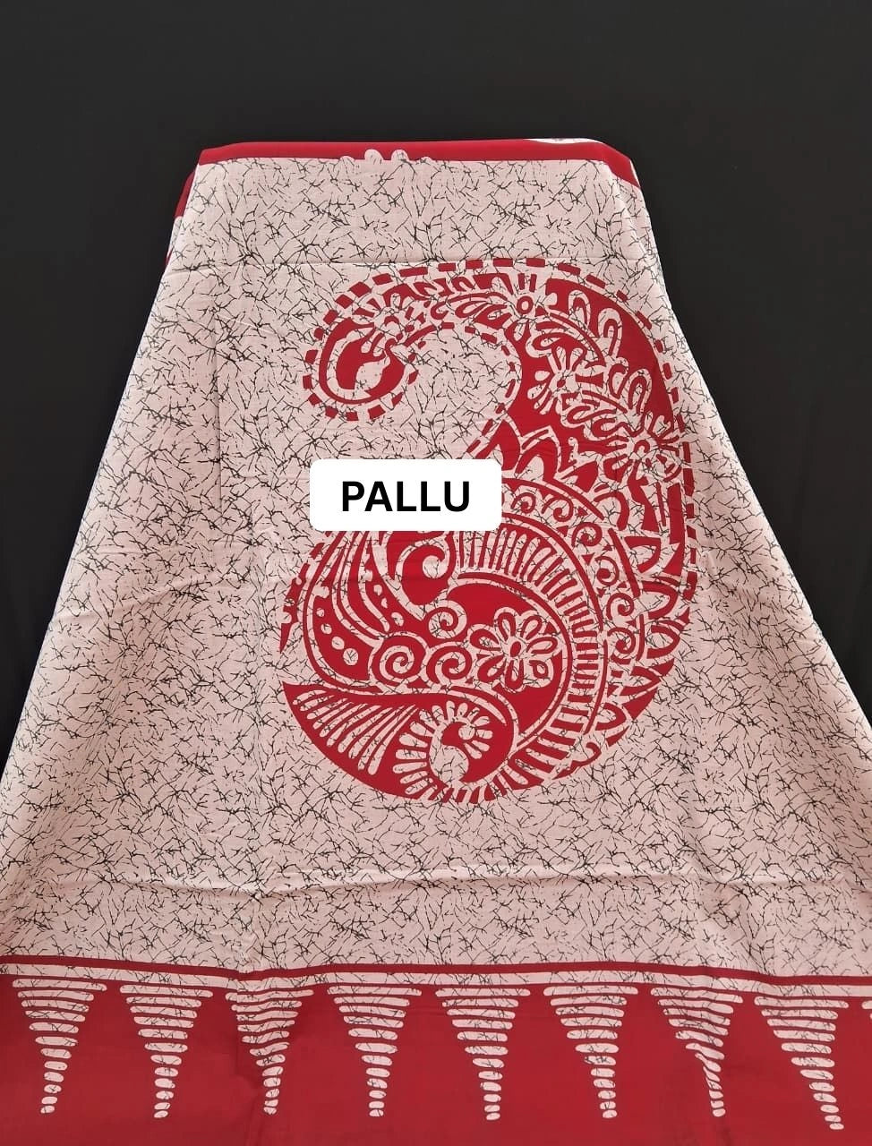 Crimson & Ivory Hand-Block Printed Mulmul Cotton Saree pallu