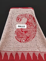 Crimson & Ivory Hand-Block Printed Mulmul Cotton Saree pallu