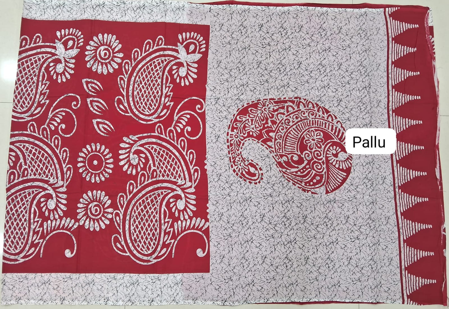 Candy Red Mulmul Cotton Saree Pallu