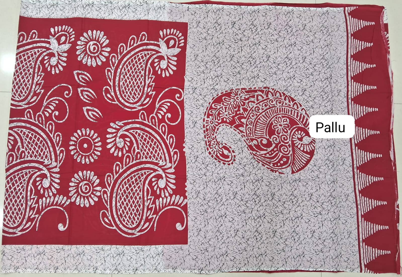 Candy Red Mulmul Cotton Saree Pallu