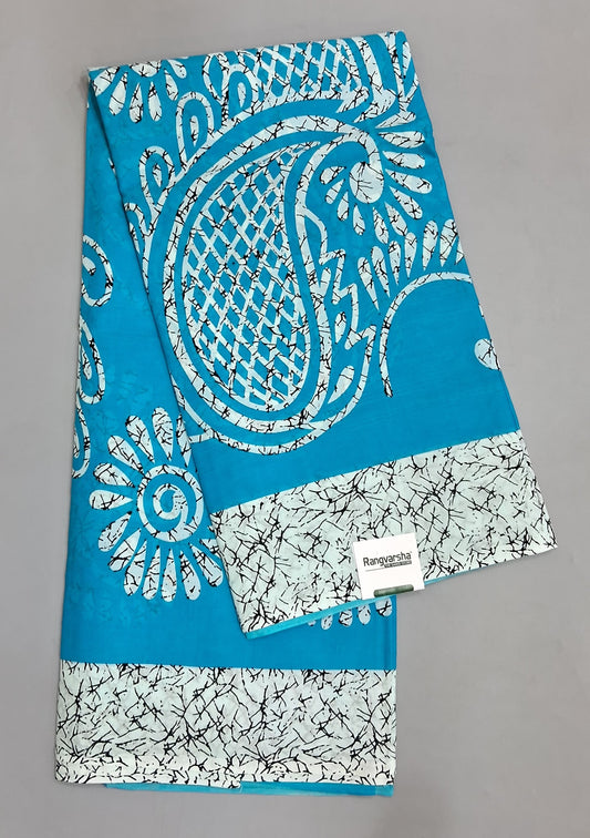 Ocean Blue Mulmul Cotton Saree 