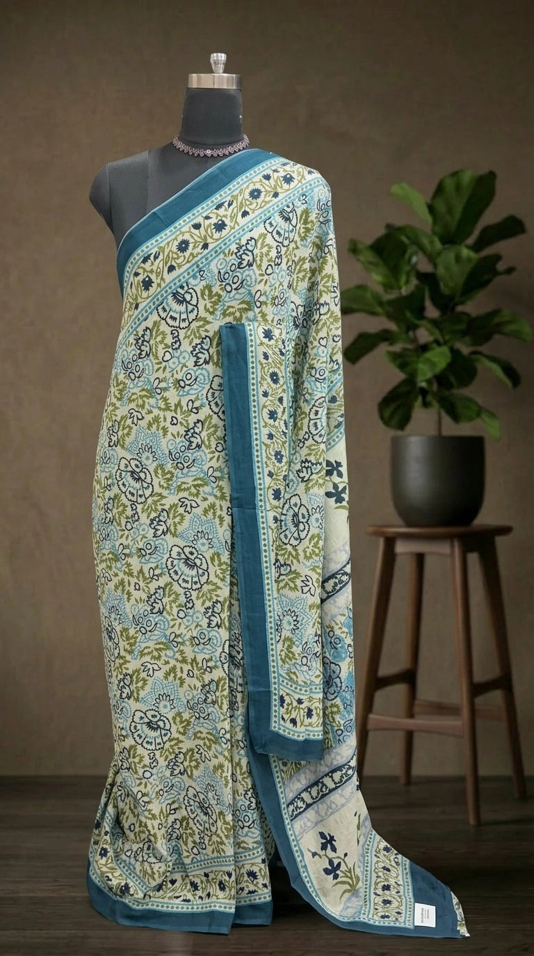 Tarditional Dark Grey Mulmul Cotton Saree