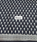 Beige Mulmul Cotton Saree with Black Vine and Rust Leaf Print Blouse