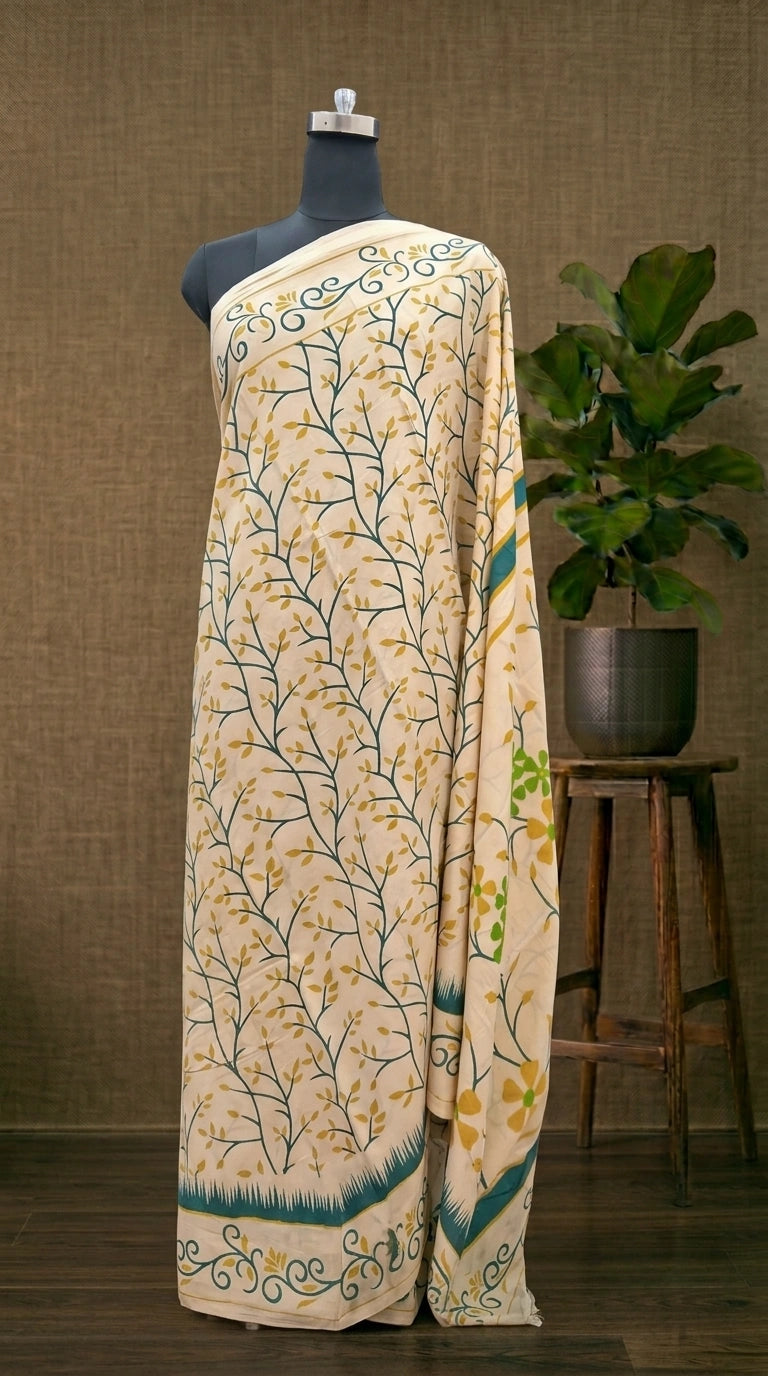 Beige Bliss Mulmul Cotton Saree