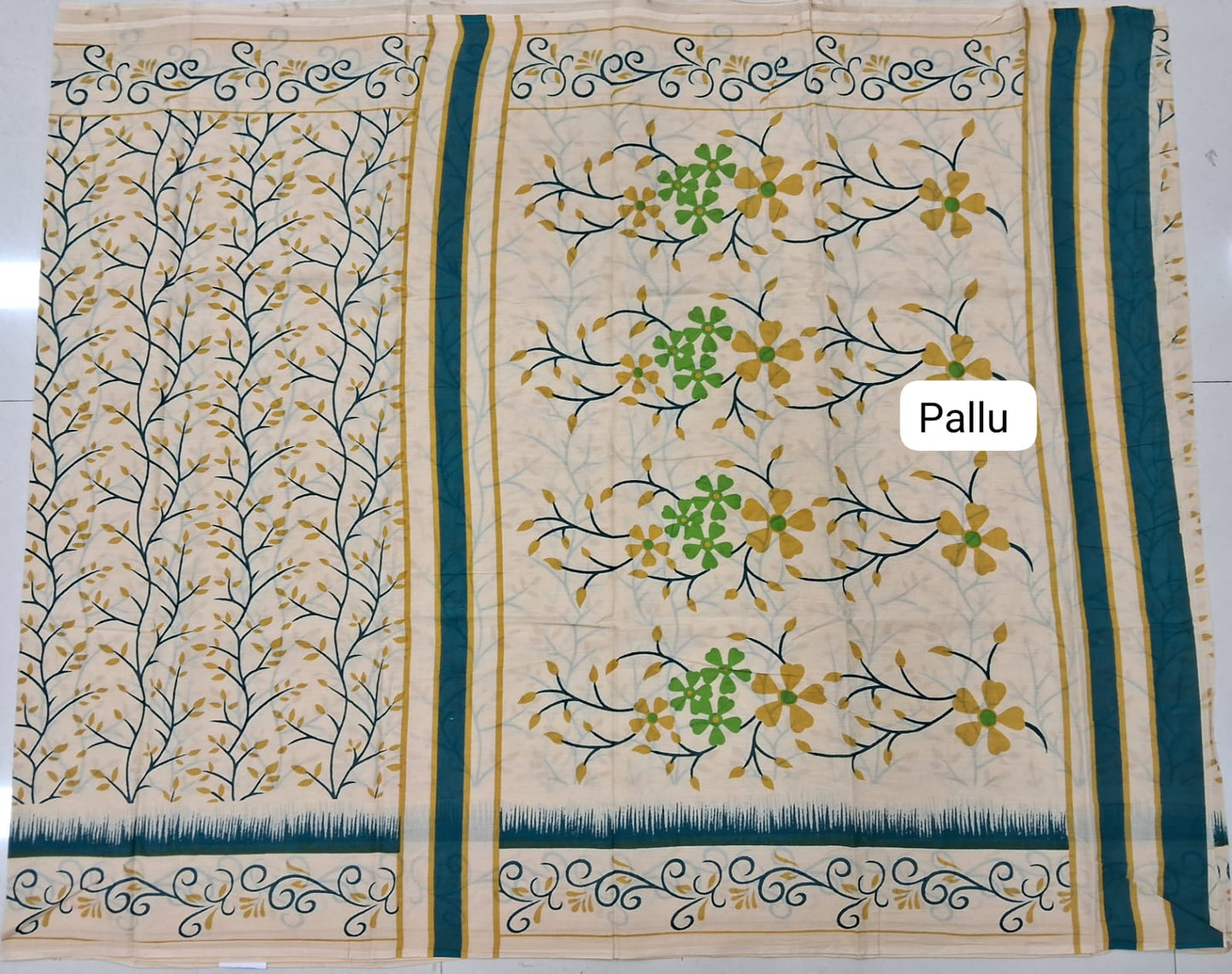 Cream Mulmul Cotton Saree  Pallu