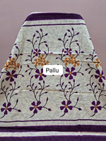 Elegant Beige & Plum Vine Print Mulmul Cotton Saree Pallu