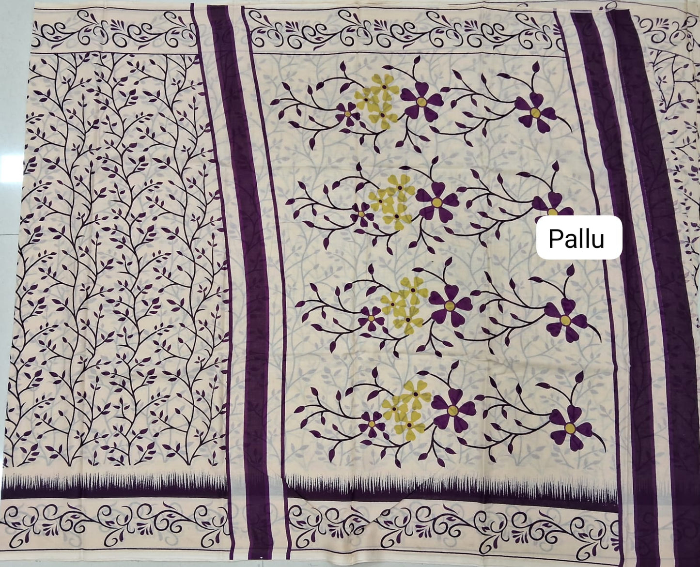 Cream Mulmul Cotton Saree Pallu