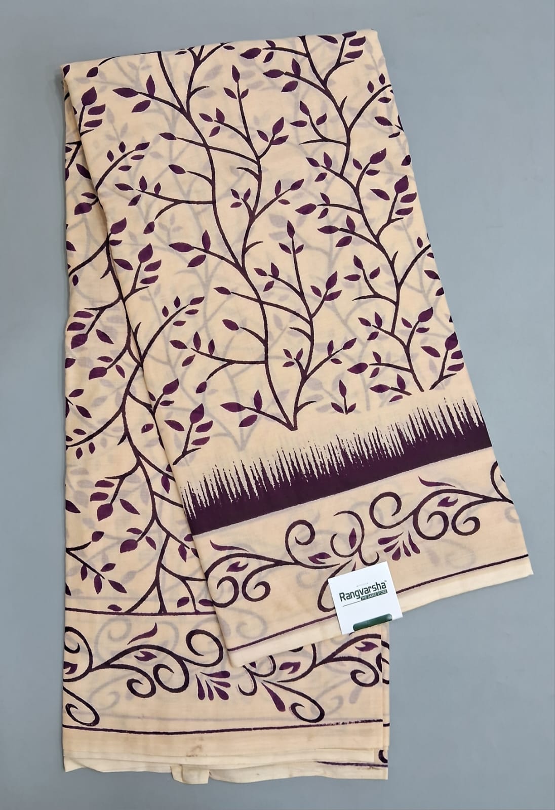 Cream Mulmul Cotton Saree