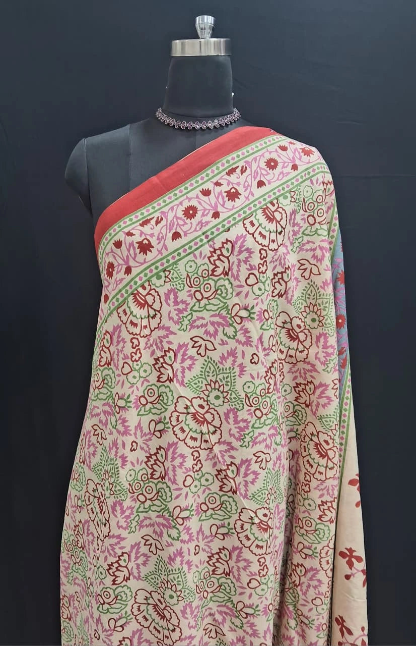 Blush Pink & Crimson Floral mulmul cotton