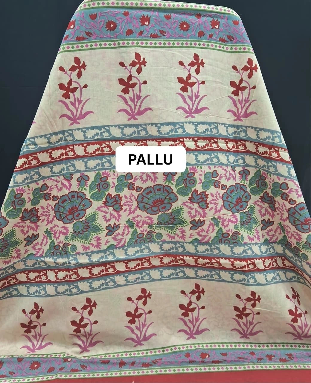Blush Pink & Crimson Floral mulmul cotton Saree pallu