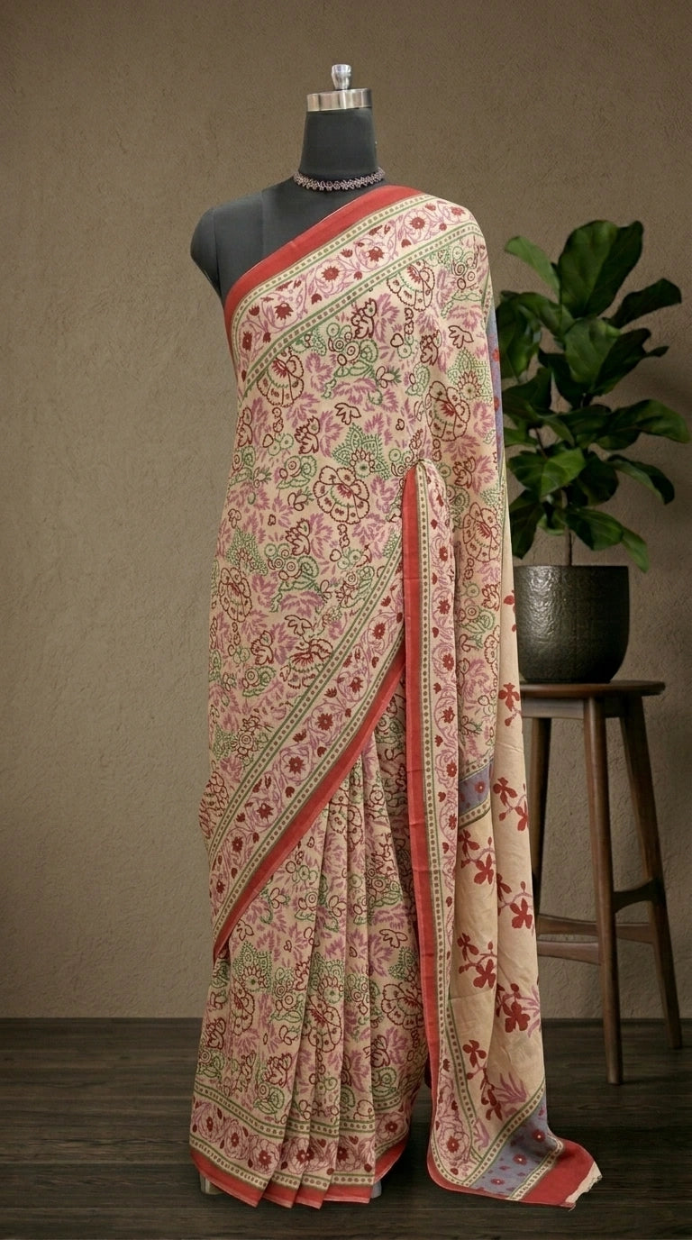 Blush Pink & Crimson Floral mulmul cotton