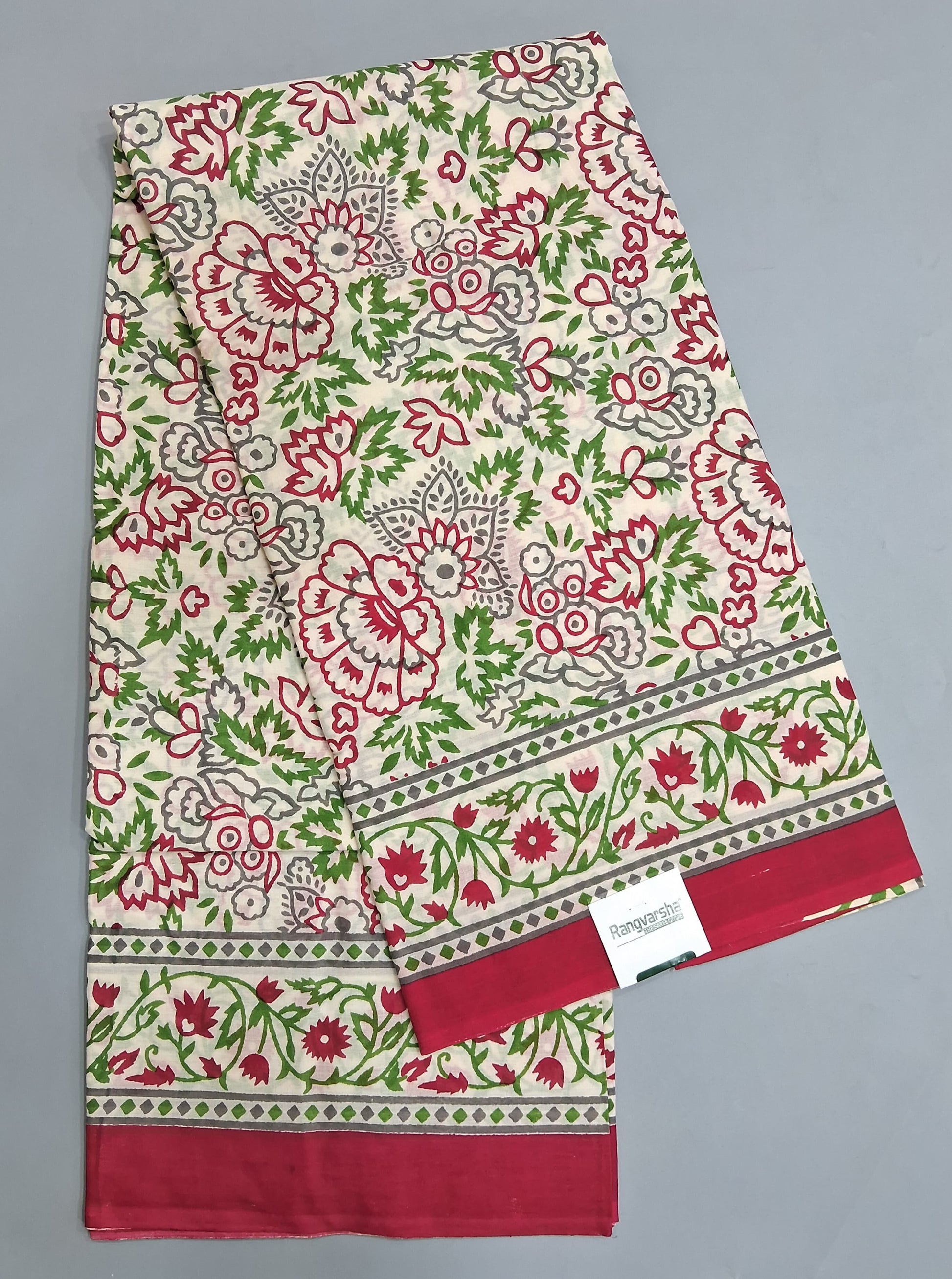 Cream Mulmul Cotton Saree