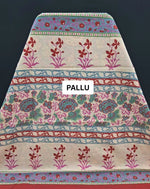 Pastel Sky Blue & Crimson Bloom Mulmul Cotton Saree pallu