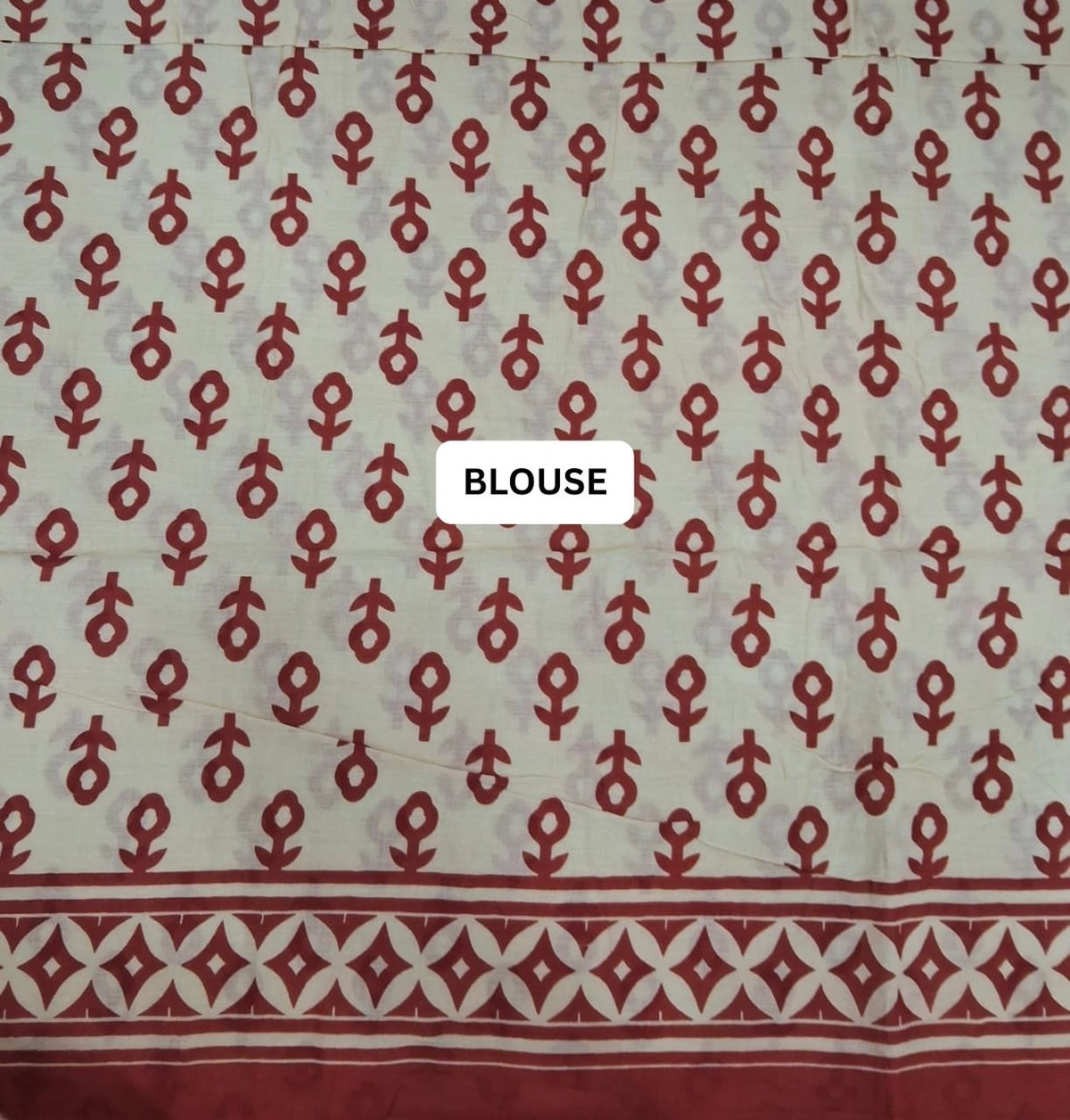 Pastel Sky Blue & Crimson Bloom Mulmul Cotton Saree blouse