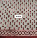 Pastel Sky Blue & Crimson Bloom Mulmul Cotton Saree blouse