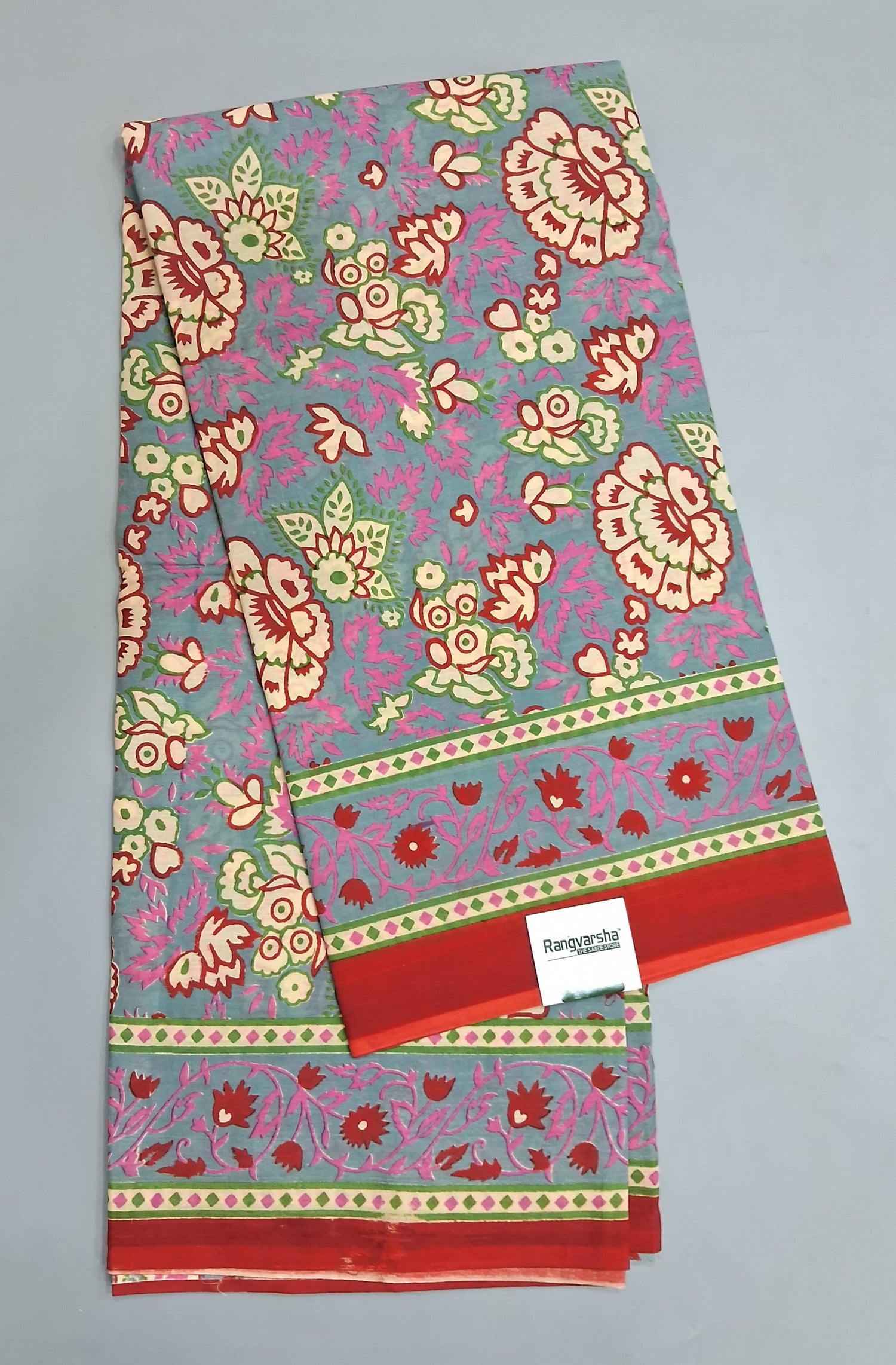 Baby Grey Mulmul Cotton Saree 