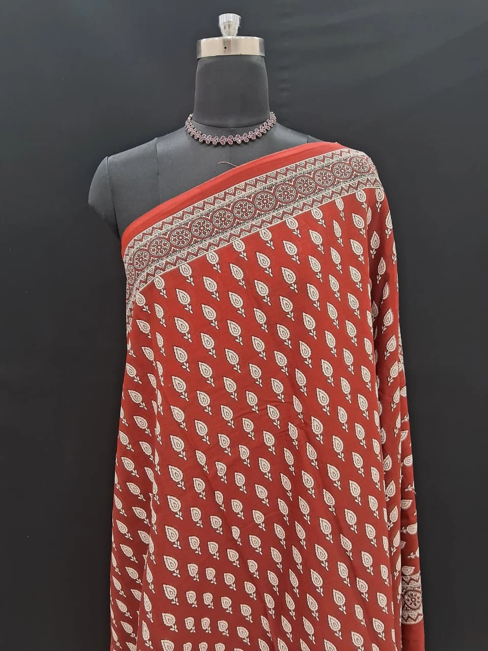 Rust Red & Ivory Hand-Block Printed Mulmul Cotton
