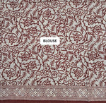 Rust Red & Ivory Hand-Block Printed Mulmul Cotton Saree blouse