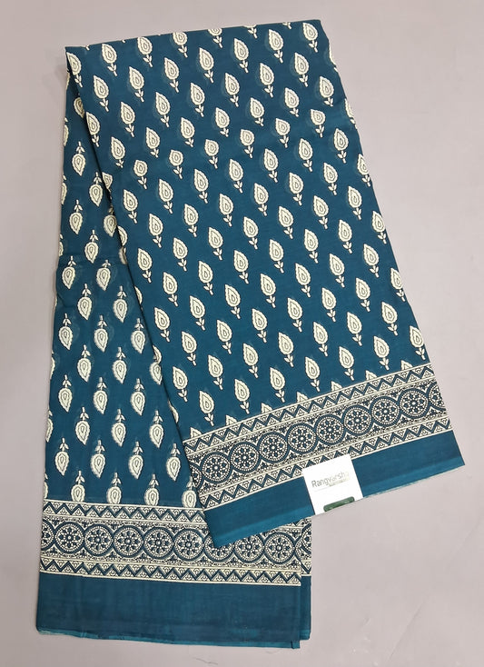 Blue Mulmul Cotton Saree