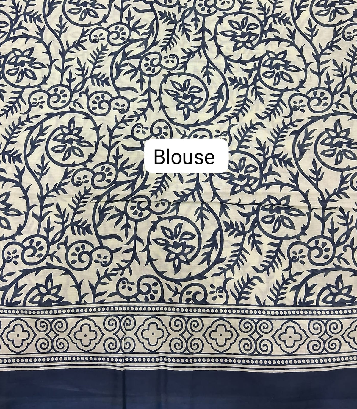 Indigo Blue Mulmul Cotton Saree Blouse