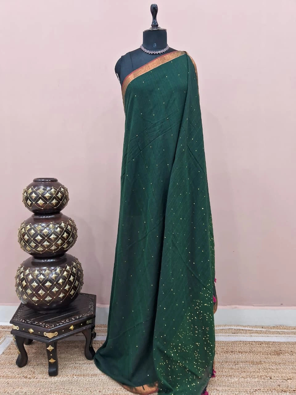 Green Mulmul Cotton Saree