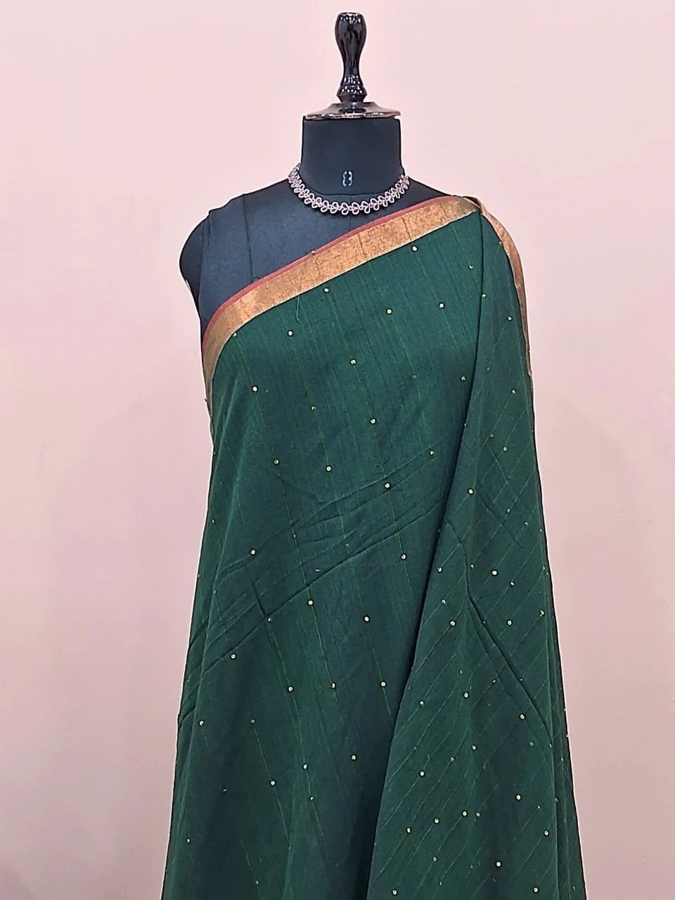 Green Mulmul Cotton Saree 1