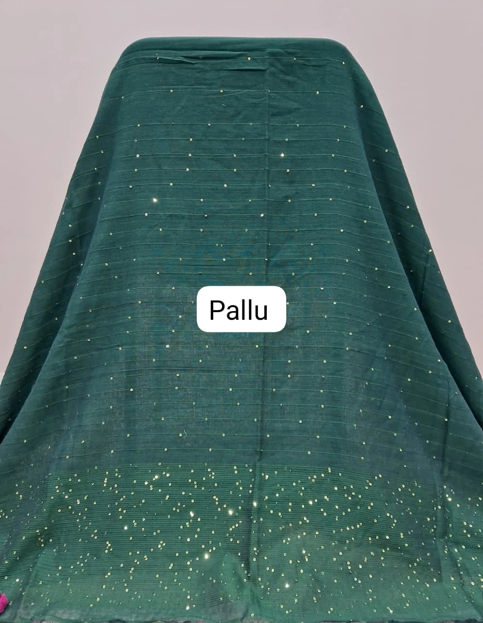 Green Mulmul Cotton Saree pallu