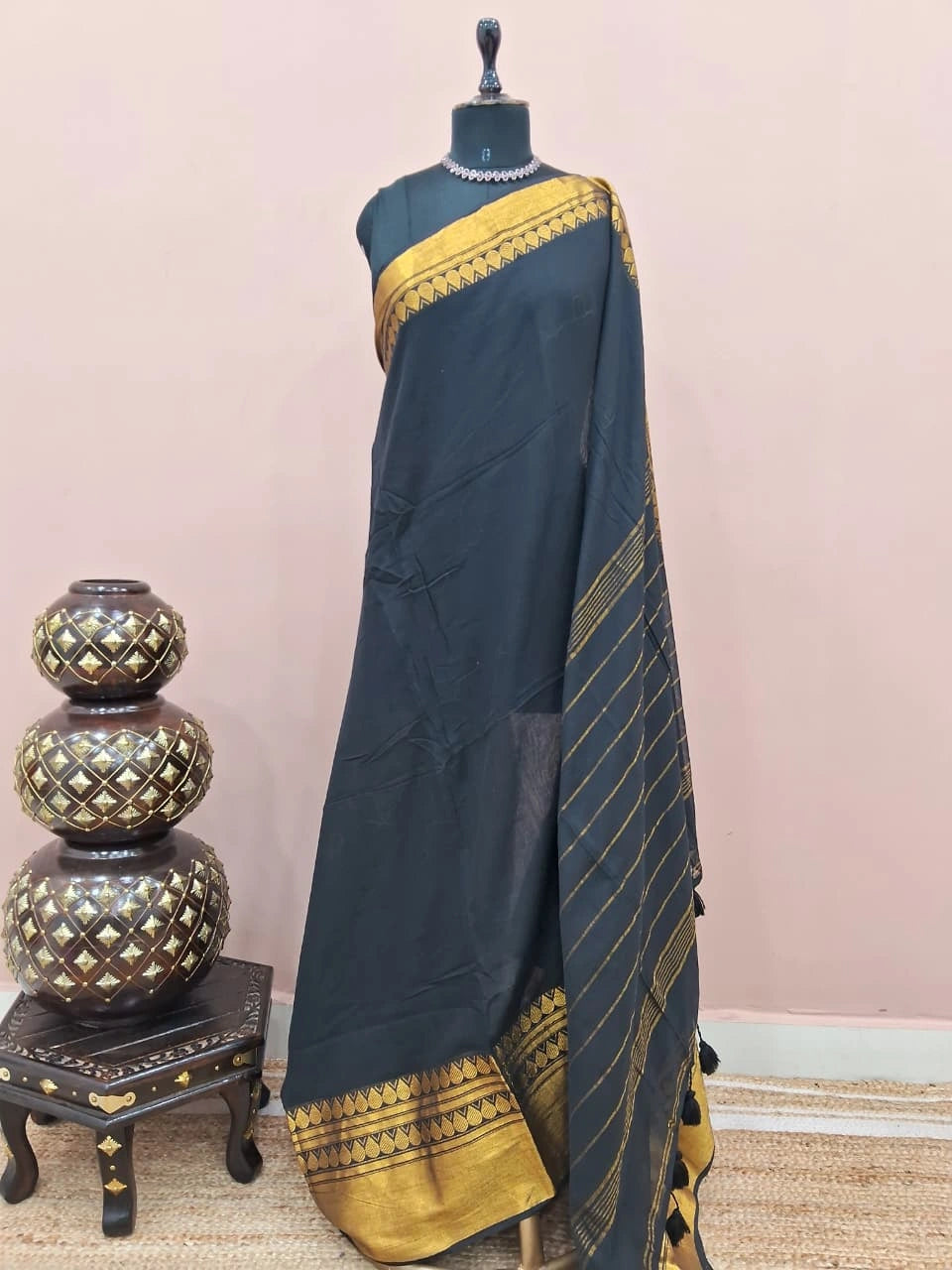 Black Mulmul Cotton Saree