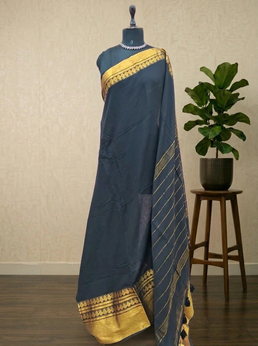 Black Mulmul Cotton Saree