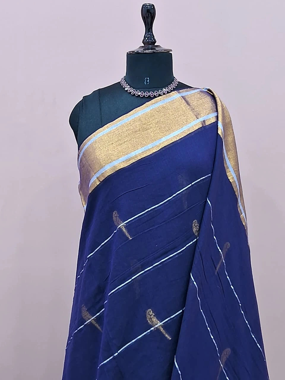 Royal Blue Mulmul Cotton Saree 1