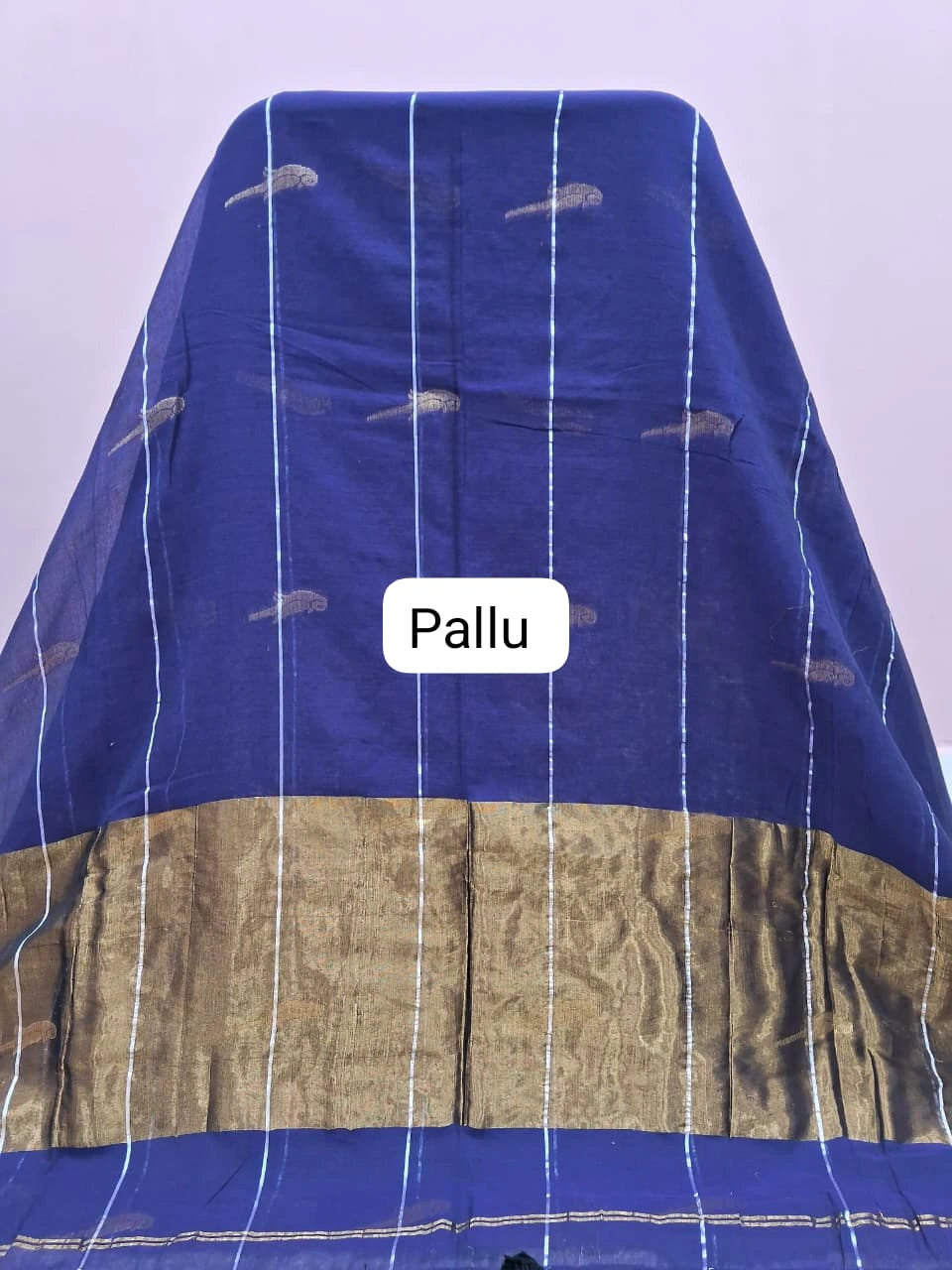Royal Blue Mulmul Cotton Saree pallu