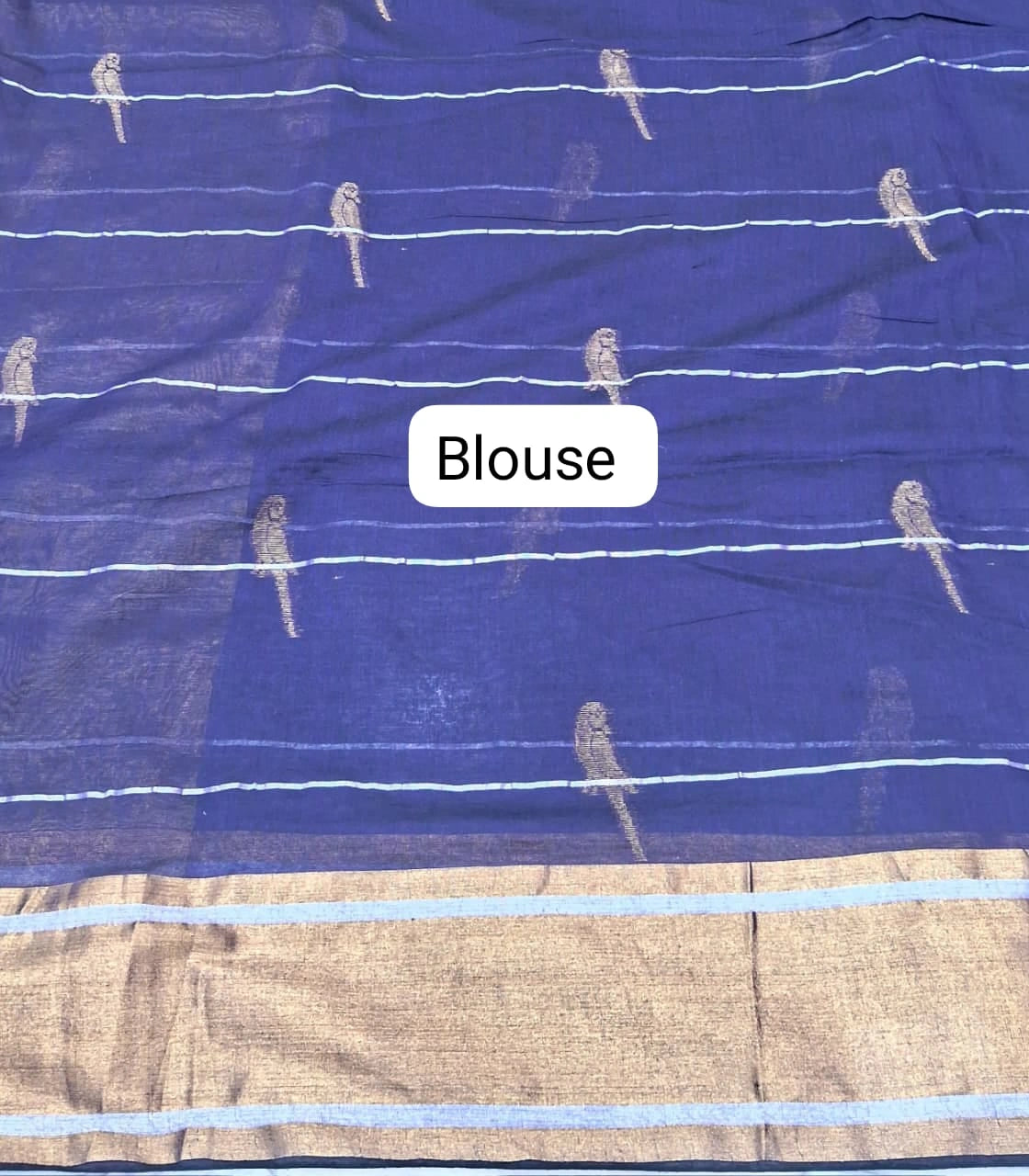 Royal Blue Mulmul Cotton Saree blouse