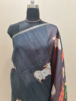 Elephant Grey Printed Jute Saree 