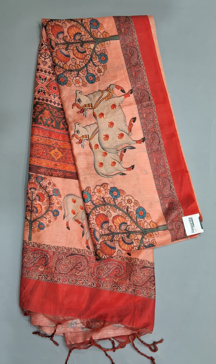 Peach Jute Printed Saree