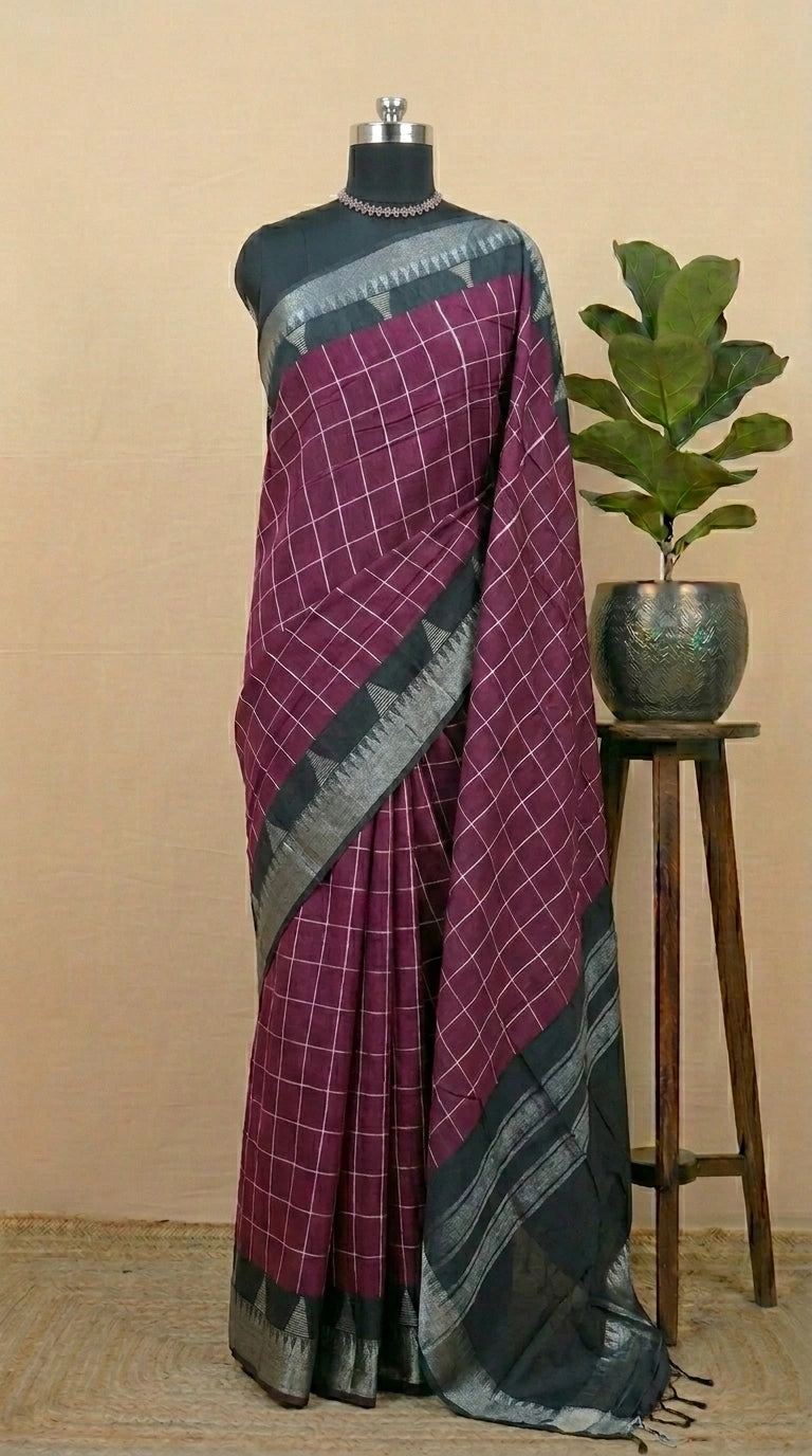 Elegant Wine Jute Saree