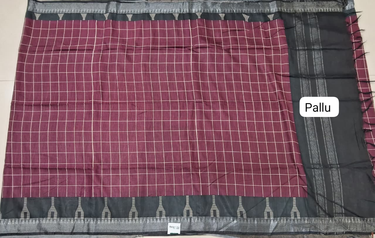 Elegant Wine Jute Saree pallu